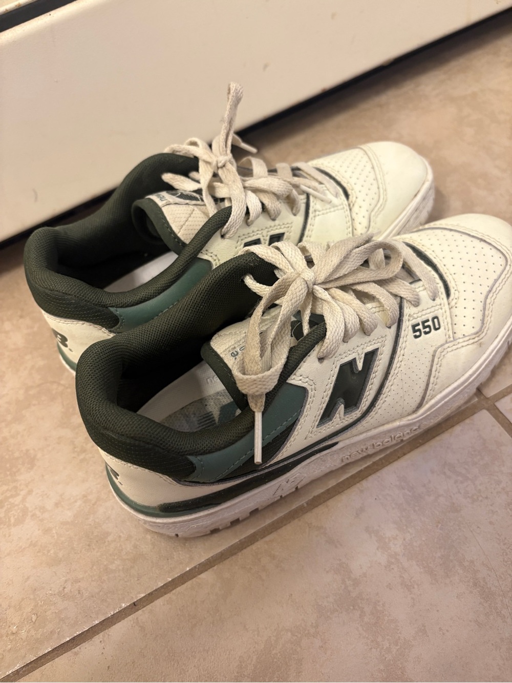 New Balance 550 Leather Sneakers - White & Dark Green